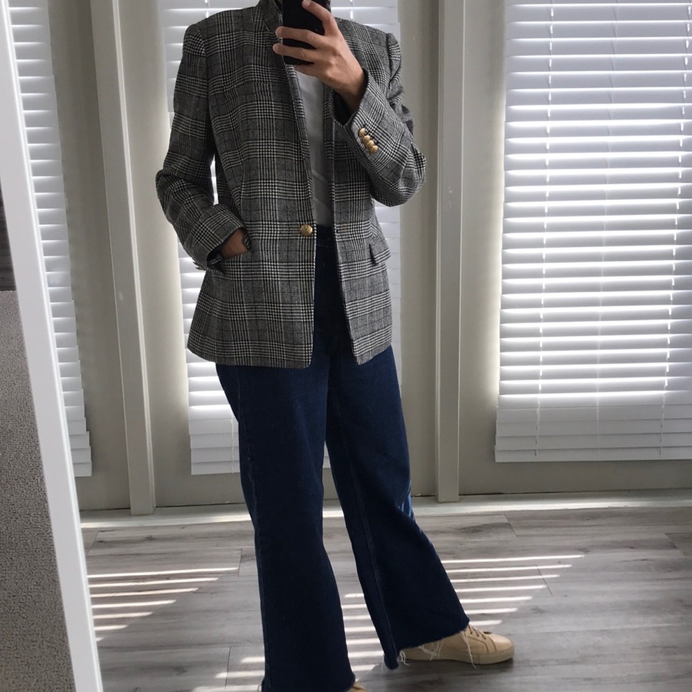 J. Crew Wool Blended Houndstooth Gold Buttons Regent Blazer Size 10